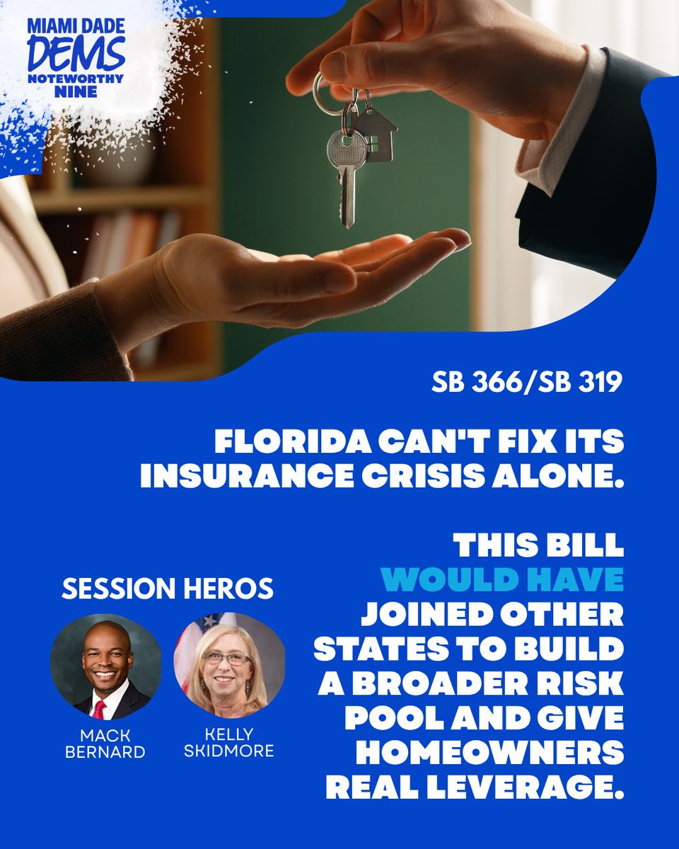 MiamiDadeDems's tweet image. #SB366/#SB319 Florida can’t fix its insurance crisis alone. This bill would've helped us join other states in building protections for homeowners. 

Blocked by Republicans!

¡Bloqueado por los republicanos!

Repibliken yo bloke l!