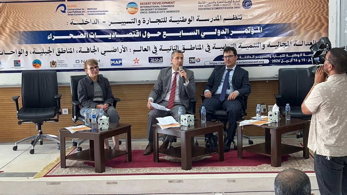 eloualiaailal's tweet image. Back in pictures to the Seventh International Congress on Desert Economy – ENCG, Dakhla, Morocco:
Territorial Justice and Development in the World's Remote Regions: Drylands, Mountain Zones, and Oases.
April 15th and 16th, 2026.
#science #research #education #business #economics