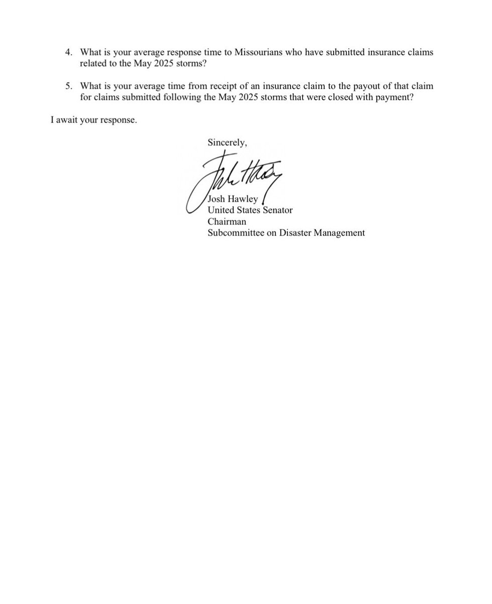 State Farm is slow-walking the payout of insurance claims for Missourians who lost their homes to devastating tornadoes 

I am furthering my investigation. 

Missourians’ claims need to be paid IN FULL