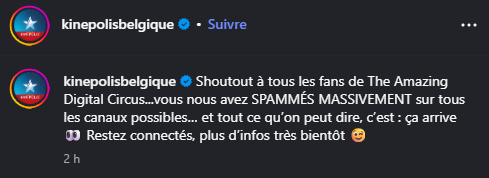 Sh4chii's tweet photo. MAIS C'EST INCROYABLE CE QU'IL SE PASSE (≧∇≦)ﾉ 🔥🔥🔥

Un grand merci d'avance @Kinepolis_BEFR !🫶

#TADC #TheAmazingDigitalCricus https://t.co/fGu6l4n3Vp