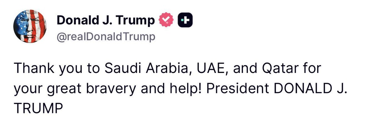 Thank you, Mr. President!

You have truly been a strong,
clear and courageous ally the
kind of leadership &amp; bravery that
many so-called “great powers”
sadly lack today !

Warmest regards and respect
from the UAE 🇦🇪 God bless you..