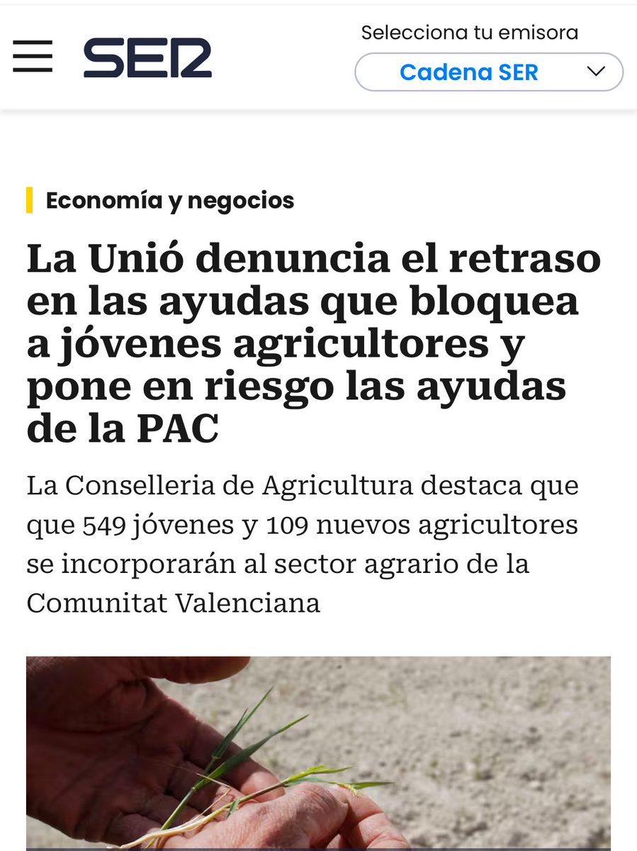 Paula_Espinosa_'s tweet photo. El 30 d’abril ja esta ahí i 600 joves bloquejats. La Conselleria d’Agricultura encara no ha resolt les ajudes a la primera instal·lació i els impedeix accedir a les ajudes de la PAC.

La incapacitat del govern de Pérez Llorca és per a posar-se a plorar.

https://t.co/3Io4uBpFCR https://t.co/3Gh9GLGsxC