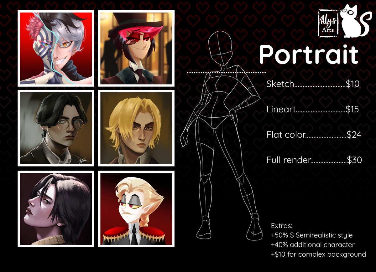 Alystania24's tweet image. COMMISSIONS OPEN! 7 slots only!
I do✅️:
• Multiple styles (Hazbin/Helluva, anime, TADC)
• Soft NSFW
• Ships / OC x Canon
• Slight gore

Won’t draw❌️:
• Explicit NSFW
• Hate / illegal content

#Commissionsopen #comms #hazbinhotel #charlastor #TADC #helluvaboss #commsopen