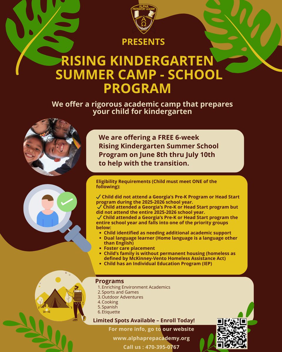 AlphaprepAcad's tweet photo. ☀️ FREE Summer Transition Class at Alpha Prep Academy! ☀️

Prepare your child for the next school year in a faith-based, fun, and educational environment. 🙏

📚 Who Qualifies:
Children entering Rising Pre-K or Rising Kindergarten
Must meet program eligibility requirements. https://t.co/nhBuvImisg