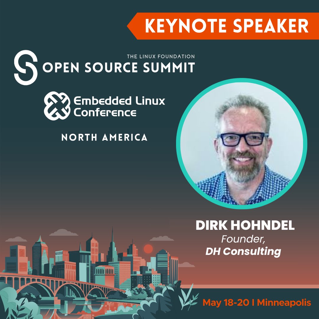 linuxfoundation's tweet image. One of the most anticipated keynotes in #OpenSource is returning to the stage. 🎤
Join Dirk Hohndel, Founder of DH Consulting, as he sits down with Linus Torvalds for an unscripted conversation on the state of the ecosystem at #OSSummit + #EmbeddedLinux Conference North America.