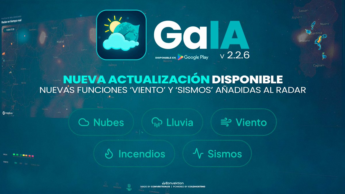 gaiapp_es's tweet image. #GaIA | Actualización 2.2.6 🌤️

· Añadidas funciones en radar 'Viento' y 'Sismos'
· Mejora leyendas del radar
· Alertas dinámicas unificadas
· Mejora de conectividad
· Nueva web estado del servicio GaIA (status.gaiapp.es)

📲 play.google.com/store/apps/det…