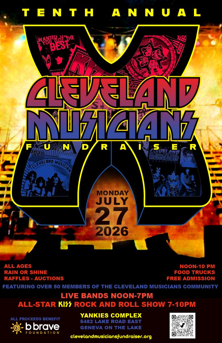 bbravefound's tweet photo. We’re honored to be the 2026 charity partner for the 10th Annual Cleveland Musicians Fundraiser. Save the date: Monday, July 27 at the Yankies Complex in Geneva-on-the-Lake. All proceeds benefit B Brave families. Details + free tickets: https://www.clevelandmusiciansfundraiser.or https://t.co/uRdw0qDbEY