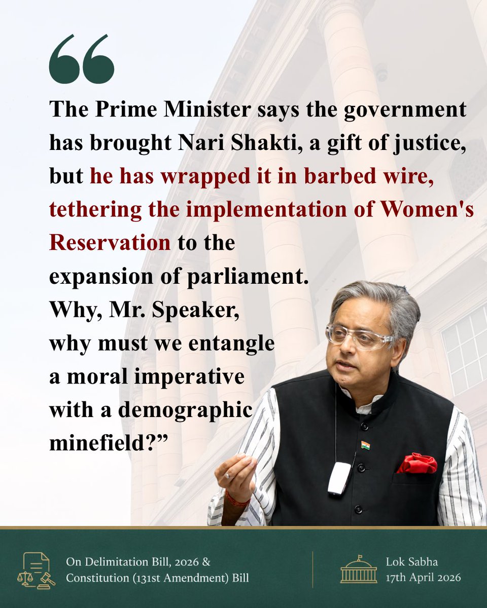 TharoorOffice's tweet image. Key points from Dr @ShashiTharoor’s speech in Lok Sabha today, on the Women’s Reservation Bill and the larger questions of delimitation it brings to focus.  

Full thread on Instagram - instagram.com/p/DXPBNiBEkq5/…
