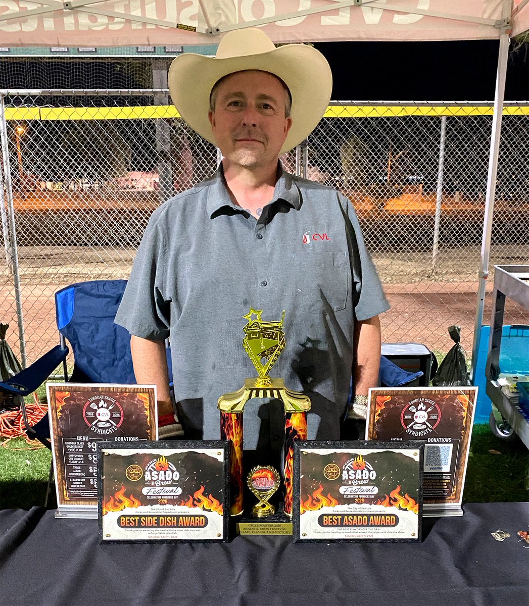 coevanloo's tweet photo. CVL had an incredible time at the @SanLuisAZGov 2026 Asado and Brew Festival. Shane Hanneman won both Best Asado and Best Side Dish! All proceeds and prize money were donated to San Luis Parks and Recreation. Grateful for the chance to connect with the community.
#SanLuis #CVL https://t.co/ihpI0TqOok