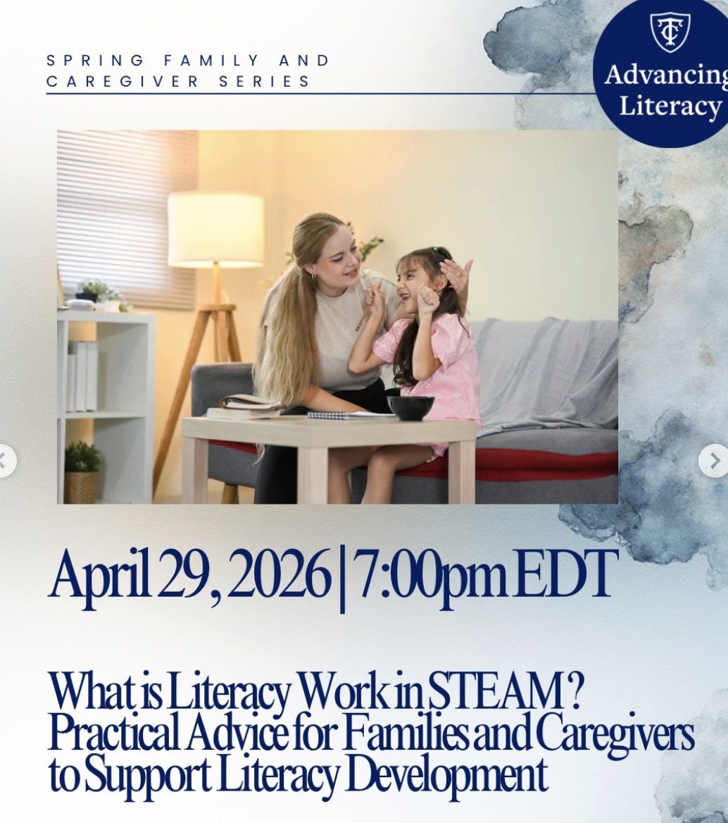TCAdvancingLit's tweet image. Tune in next week! 
Free Family Workshop!

#Literacy
#Multilingualism
#Language
#education
#STEM

Register here:
teacherscollege.zoom.us/meeting/regist…