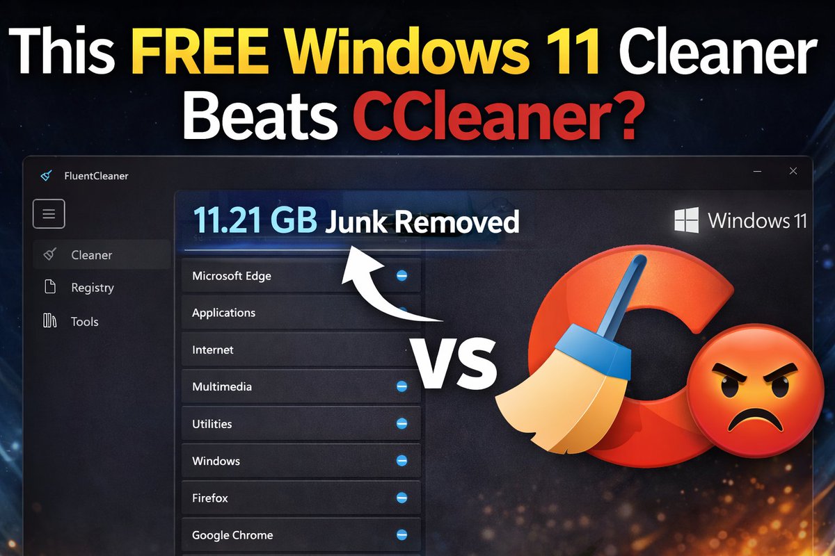 techno365's tweet image. FluentCleaner just removed 11GB of junk from my Windows 11 PC 🤯
No ads. No upsells. No fake “speed boost” claims.
Is this finally a real CCleaner alternative?

👉 techno360.in/fluentcleaner-…                                                             #Windows11 #PCOptimization