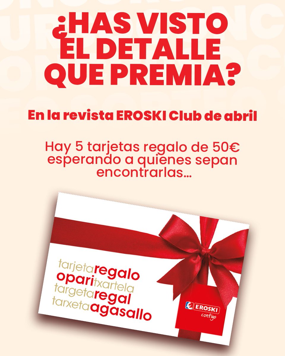 ainhoaom's tweet photo. ¿Sabías que nuestra revista de abril esconde tesoros? 📖✨ ¡Buscamos a los más rápidos para participar en nuestro nuevo sorteo!

Recuerda que tienes del 13 al 30 de abril para completar tu misión. ¡No pierdas la oportunidad de ganar! 

#SomosEROSKI #RevistaEROSKI https://t.co/7O2SvT3JP7