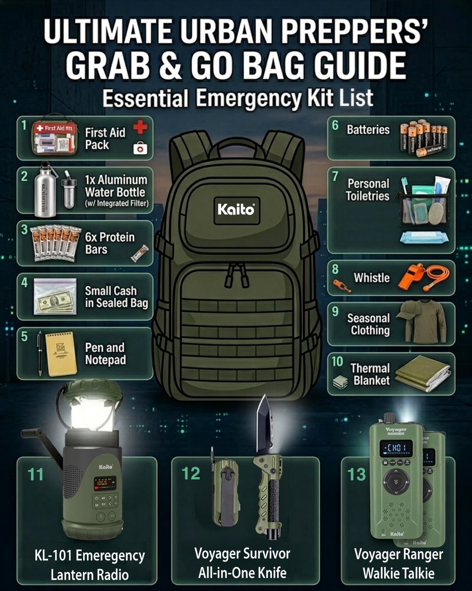 KaitoRadioUSA's tweet image. 🎒 Maximize Your Pack, Minimize the Weight! 🔋
In an urban emergency, every square inch of your Grab &amp;amp; Go Bag matters. Why carry five different tools when you can carry one?
kaito.us
#UrbanPrepper #BugOutBag #EmergencyPreparedness #Kaito #EDC #SurvivalGear