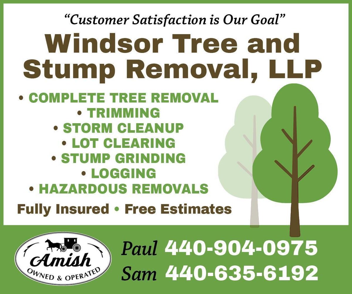 ChesterlandNews's tweet image. Need tree work done? 🌳

Windsor Tree and Stump Removal, LLP offers tree removal, trimming, storm cleanup, stump grinding, lot clearing &amp;amp; more.

Fully insured • Free estimates

📞 Paul: 440-904-0975
📞 Sam: 440-635-6192

#AD #SPONSOREDPOST #TreeRemoval #StormCleanup #ShopLocal