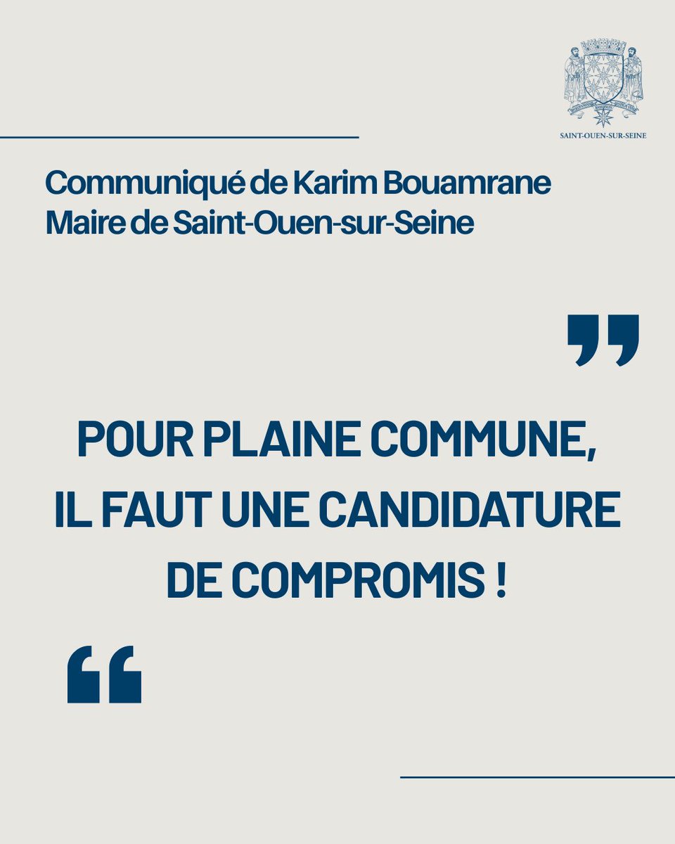 karim_bouamrane's tweet photo. Pour Plaine Commune, il faut une candidature de compromis !

Mardi 21 avril aura lieu l’élection du président de Plaine Commune et de son exécutif. Tous les maires qui y siègent ont été élus démocratiquement.

À Saint-Ouen, les résultats des élections ont exprimé une volonté clairement majoritaire en faveur d’une ligne politique portée par le rassemblement d’une liste de gauche républicaine, citoyenne et écologiste.

Plaine Commune, qui est au service des huit communes pour mettre en œuvre une partie du projet politique pour lequel nous avons tous été élus, est un outil de mutualisation des moyens.

À ce stade, la candidature de Bally Bagayoko ne fait pas consensus pour tous les maires et tous les élus qui vont siéger au conseil territorial.

Il faut trouver collectivement une candidature qui fédère tous les maires, dans l’intérêt de tous les habitants de Plaine Commune.

Enfin, le fonctionnement de Plaine Commune doit être revu.

Retransférer un maximum de délégations aux maires semble faire l’unanimité.