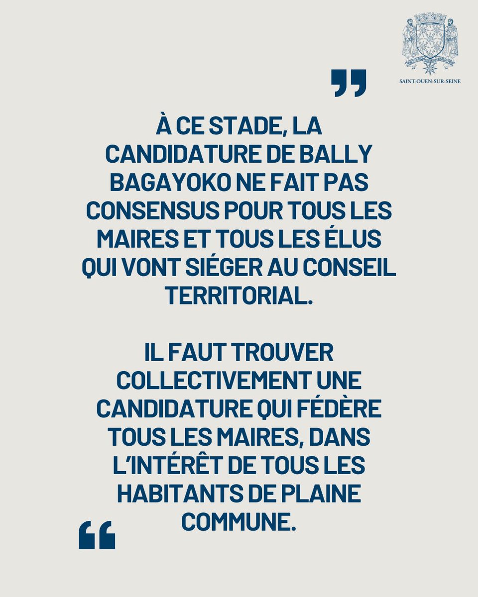 karim_bouamrane's tweet photo. Pour Plaine Commune, il faut une candidature de compromis !

Mardi 21 avril aura lieu l’élection du président de Plaine Commune et de son exécutif. Tous les maires qui y siègent ont été élus démocratiquement.

À Saint-Ouen, les résultats des élections ont exprimé une volonté clairement majoritaire en faveur d’une ligne politique portée par le rassemblement d’une liste de gauche républicaine, citoyenne et écologiste.

Plaine Commune, qui est au service des huit communes pour mettre en œuvre une partie du projet politique pour lequel nous avons tous été élus, est un outil de mutualisation des moyens.

À ce stade, la candidature de Bally Bagayoko ne fait pas consensus pour tous les maires et tous les élus qui vont siéger au conseil territorial.

Il faut trouver collectivement une candidature qui fédère tous les maires, dans l’intérêt de tous les habitants de Plaine Commune.

Enfin, le fonctionnement de Plaine Commune doit être revu.

Retransférer un maximum de délégations aux maires semble faire l’unanimité.