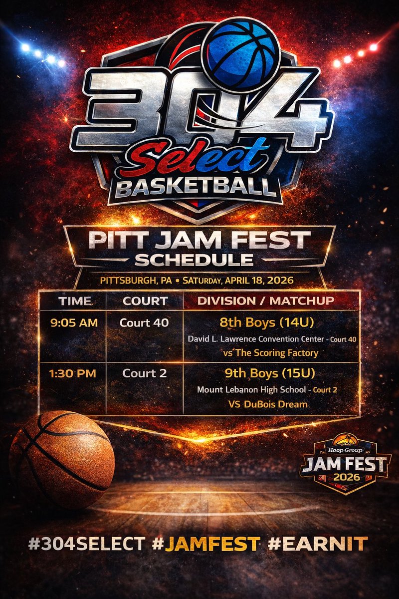 304SelectWV's tweet photo. HOOP GROUP PITT JAM FEST✅

Be on the Lookout for our 304 Select Teams. We will update the schedule after each game‼️ https://t.co/b3jdJn4oOT