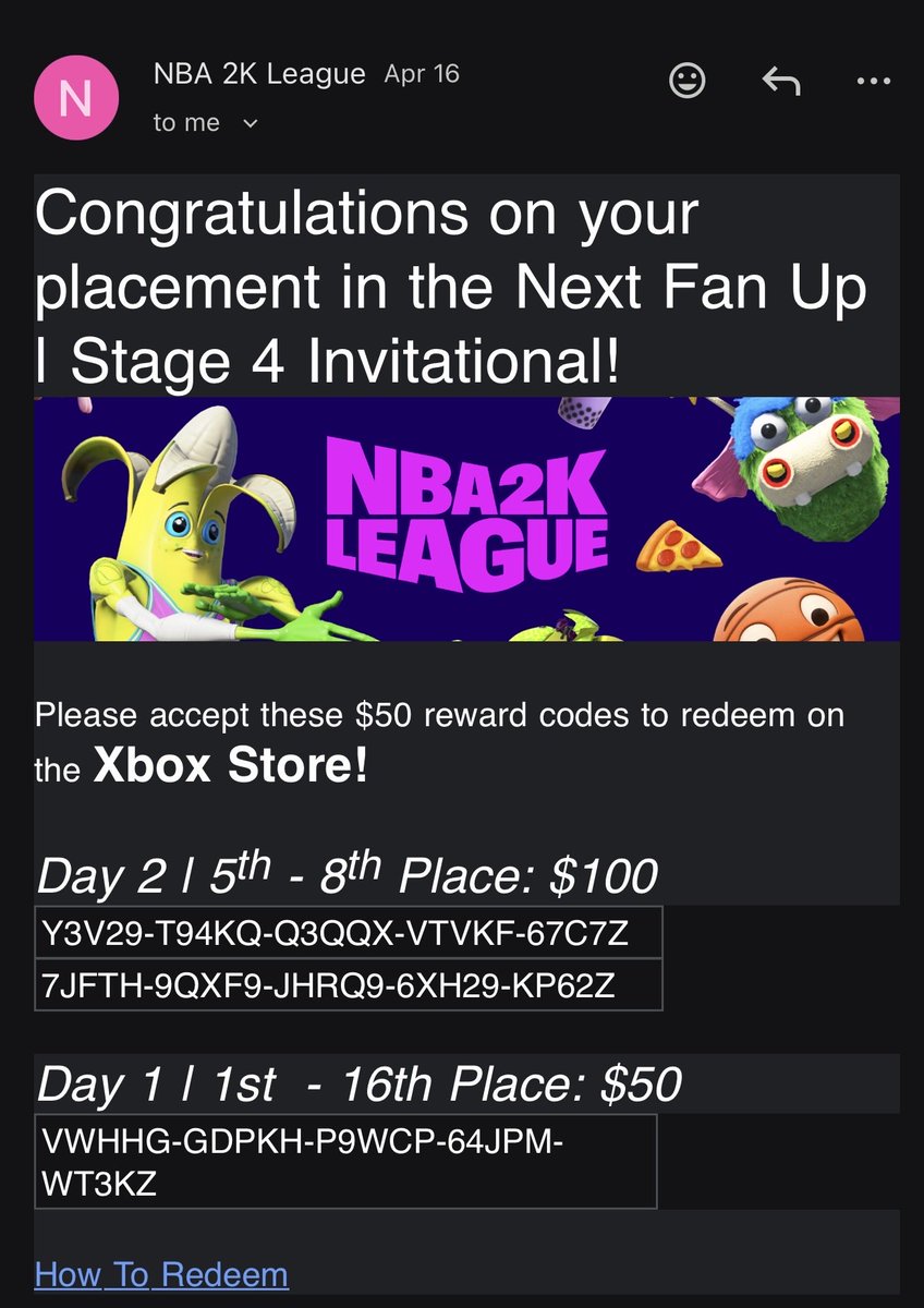 Thank you <a href="/NBA2KLeague/">NBA 2K League</a> for the rewards once again! 

$150 🤯
Codes redeemed ✅