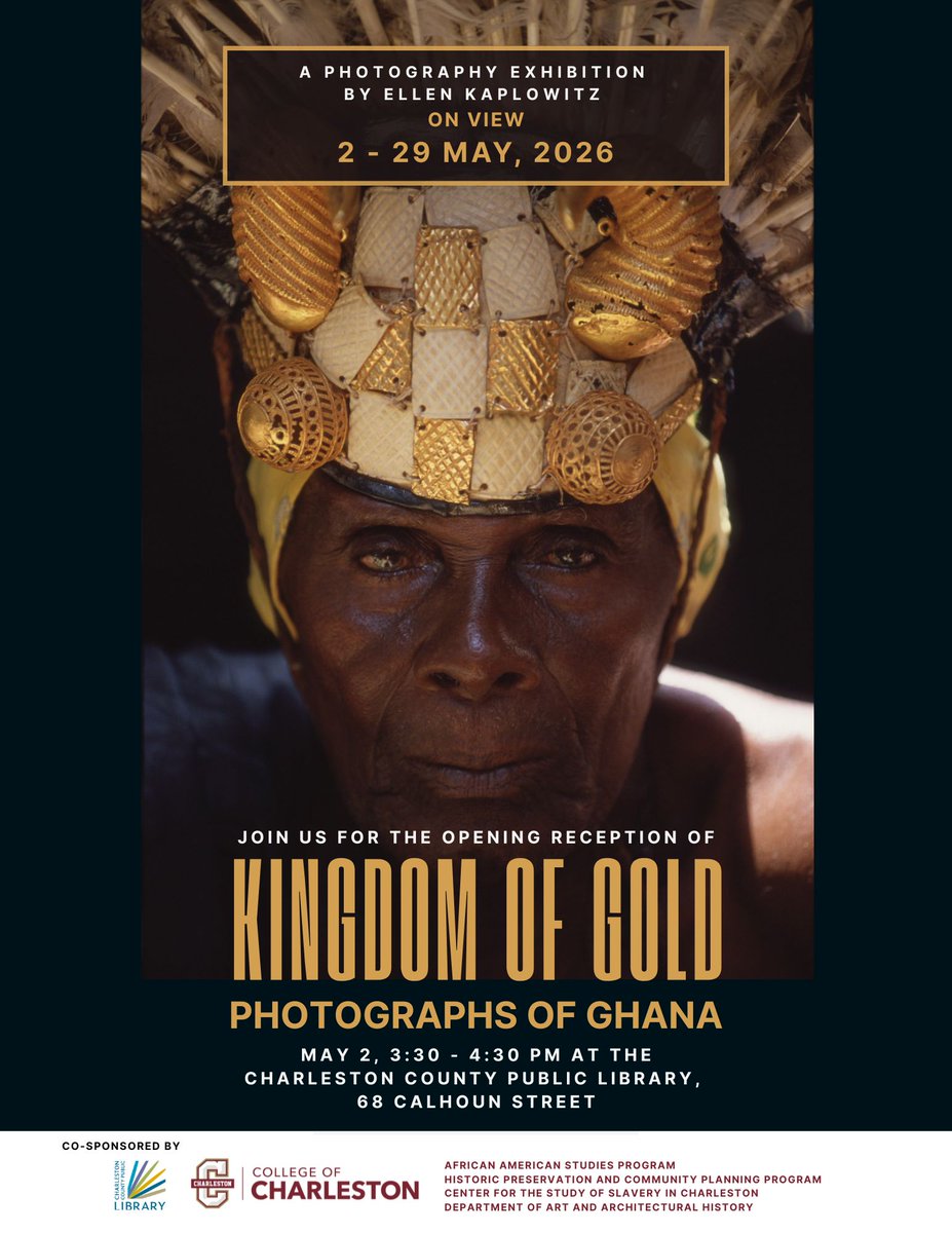 LowSCRhythms's tweet photo. 7th Annual Reinterment Anniversary Ceremony
Sat, May 02 2pm - 3pm  |  Anson Street African Burial Ground, 4 George St, Charleston, SC 29401

Opening reception for an exhibition called "Kingdom of Gold: Photographs of Ghana" by Ellen Kaplowitz.

See: https://t.co/CpovSMdKyb https://t.co/zsptNSdBIk