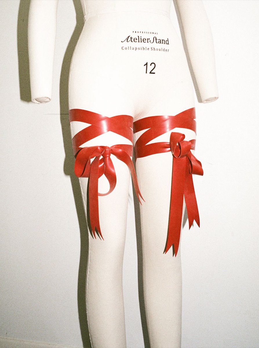 Dying over this chevron latex garter belt &amp; adding latex red ribbon to ur thighs with your lingerie set 🫩