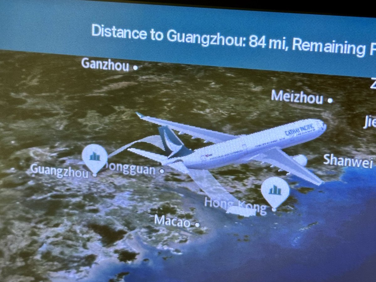 TodaysFlight's tweet image. This was probably the shortest flight I have taken so far. Definitely the shortest on a wide-body jet. 84 miles from #HKG to #CAN on #CX988. Taxi times were longer than the actual flight, which offered great views over the fragrant harbour. #HongKong #avgeek #aviation #A333