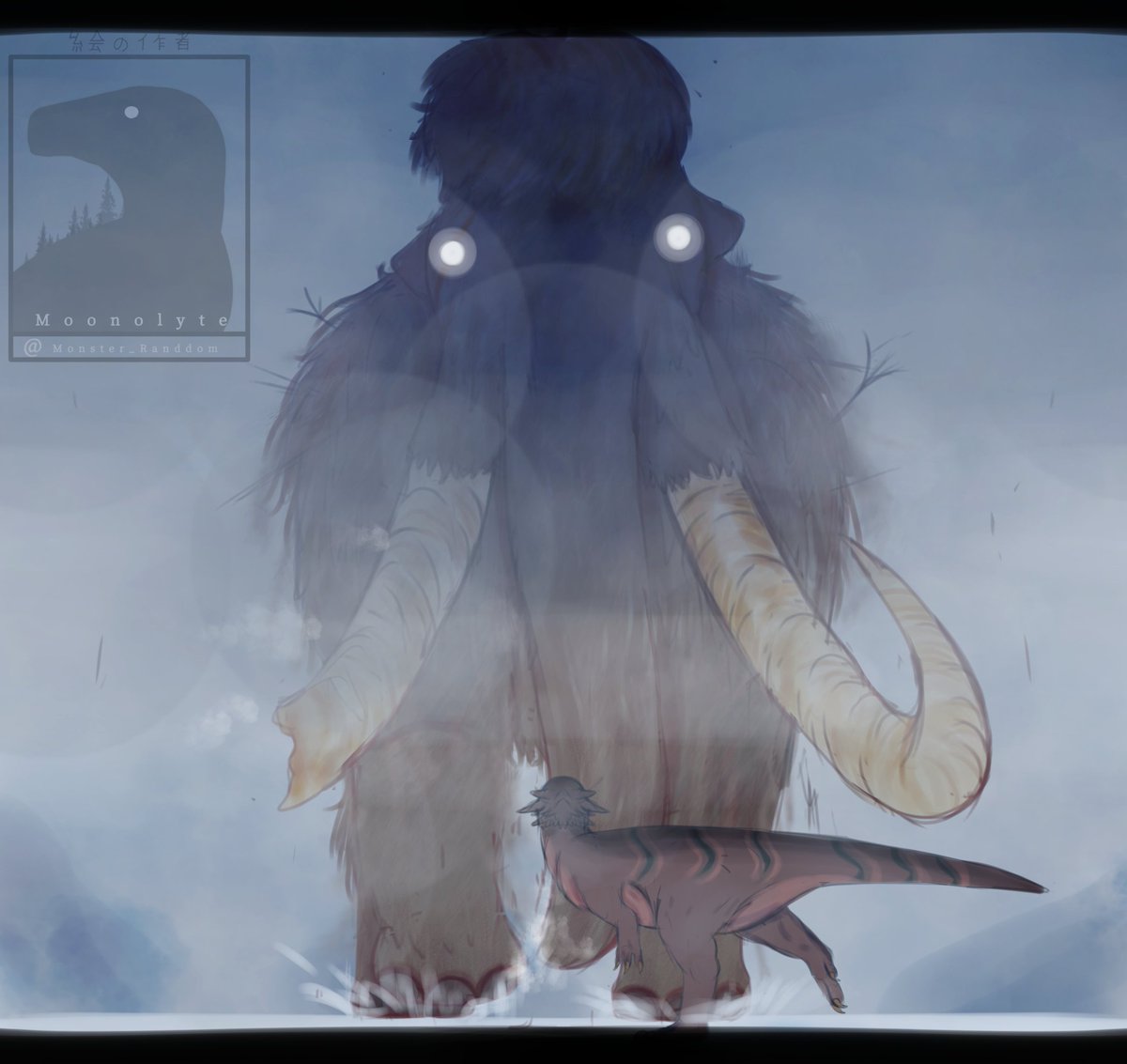 Monster_Randdom's tweet image. "Far from his herd, the Pachycephalosaurus walks north, through a cold and silent land, He sees something approaching, it looks like a mammoth, but this mammoth looks different, It's massive, old and covered in spears and wounds, That...it's an Apex"

#Paleoart #Mammoth #Dinosaur