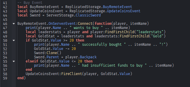 olleuria's tweet photo. DAY 7 of learning to program on Roblox! 🐓

Today I made my shop functional! For buying a sword, anyway. Eventually some datastores to go alongside it...

There's also defo a better way of doing it so some advice would be much appreciated! https://t.co/oJ9Kugn9Fg