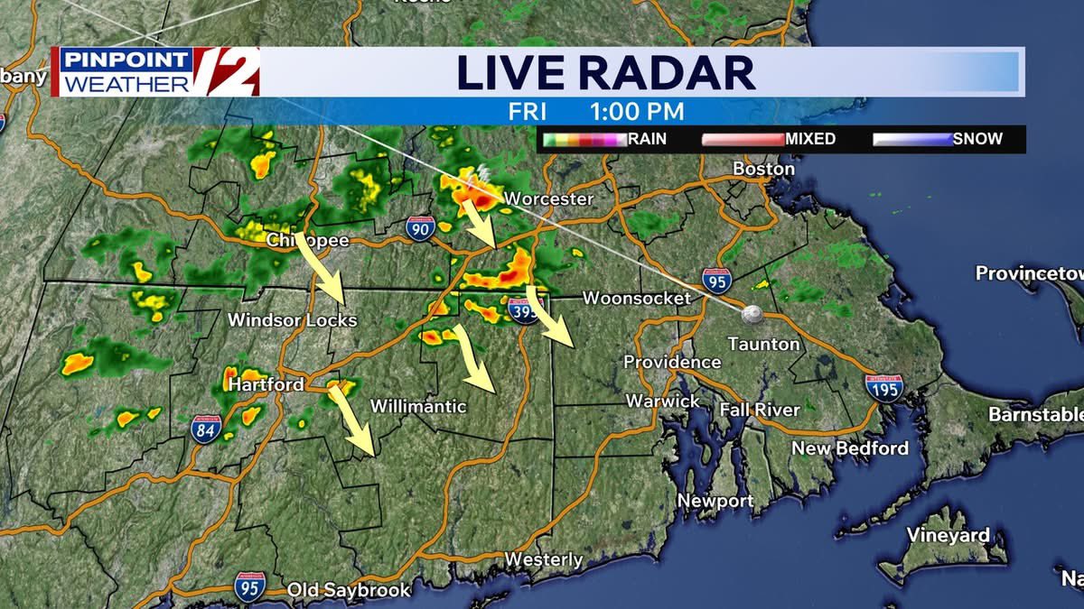 Showers, Thunderstorms Moving Towards NW Rhode Island, NE Conn. Brief Downpours, Lightning Likely. Small Hail Possible. Stay "Weather Aware" This Afternoon
