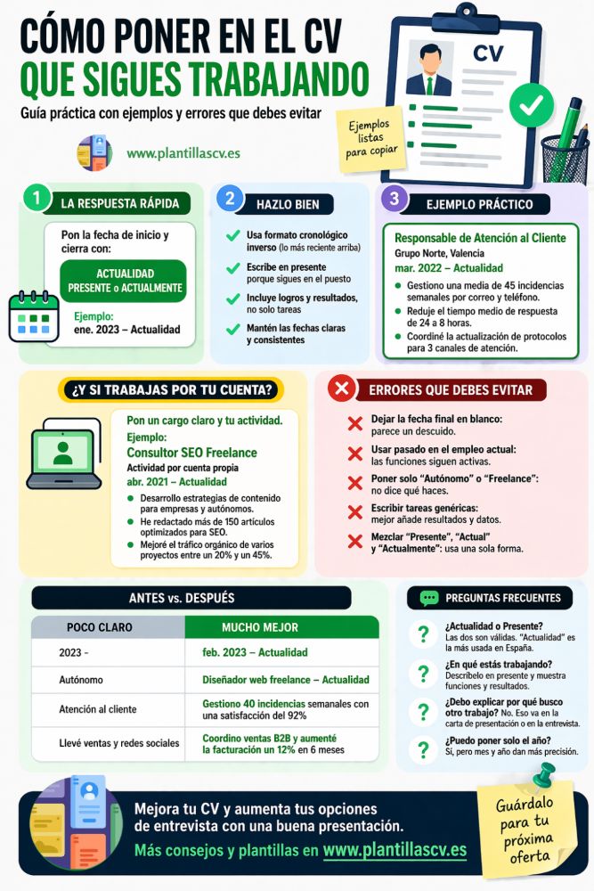 CVPlantillas's tweet image. Cómo poner en el CV que sigues trabajando: ejemplos, fórmulas y errores que debes evitar 👉plantillascv.es/blog/como-pone…

#curriculum #trabajo #cv