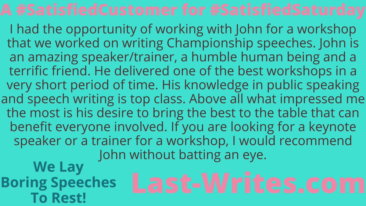 Undertakeynote's tweet image. Want to be my next #SatisfiedCustomer? PM me, and let’s make it happen.

last-writes.com/contact

#presentation #presentationskills #publicspeaking #publicspeakingtips #speaking #speakingskills #speakingtips #communication #communicationskills #Speechcraft #coaching