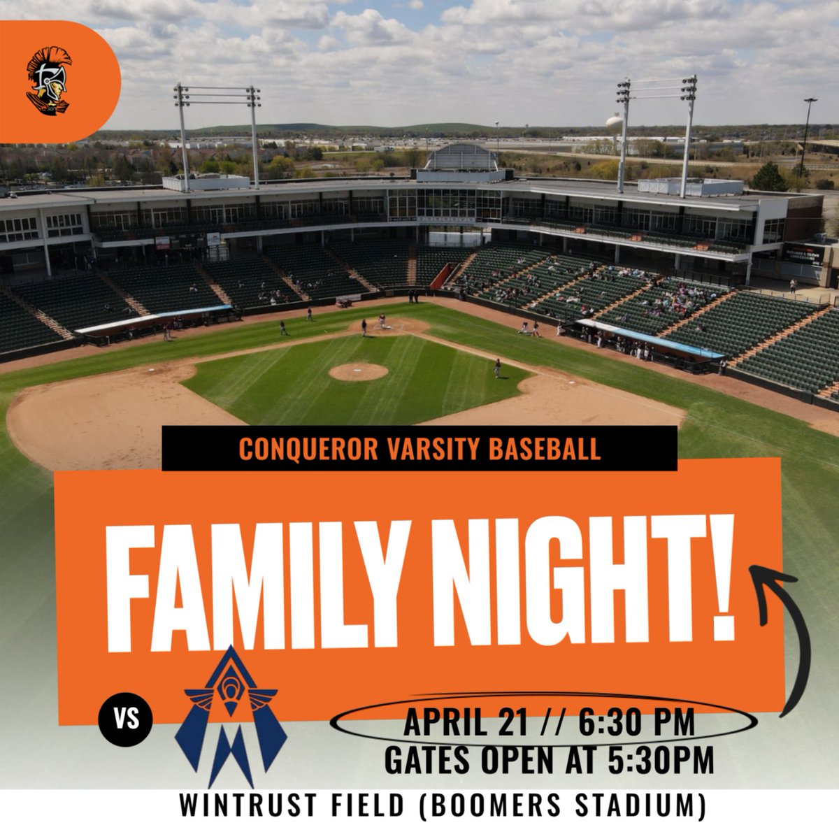 ConquerorNation's tweet photo. Make it a night at the ballpark! SCS Baseball battles Christian Liberty at Wintrust Field—tickets are live, so grab yours. Concession will be available. 

For tickets:
https://t.co/8nUo88TlxL https://t.co/5nY3FuL7CS