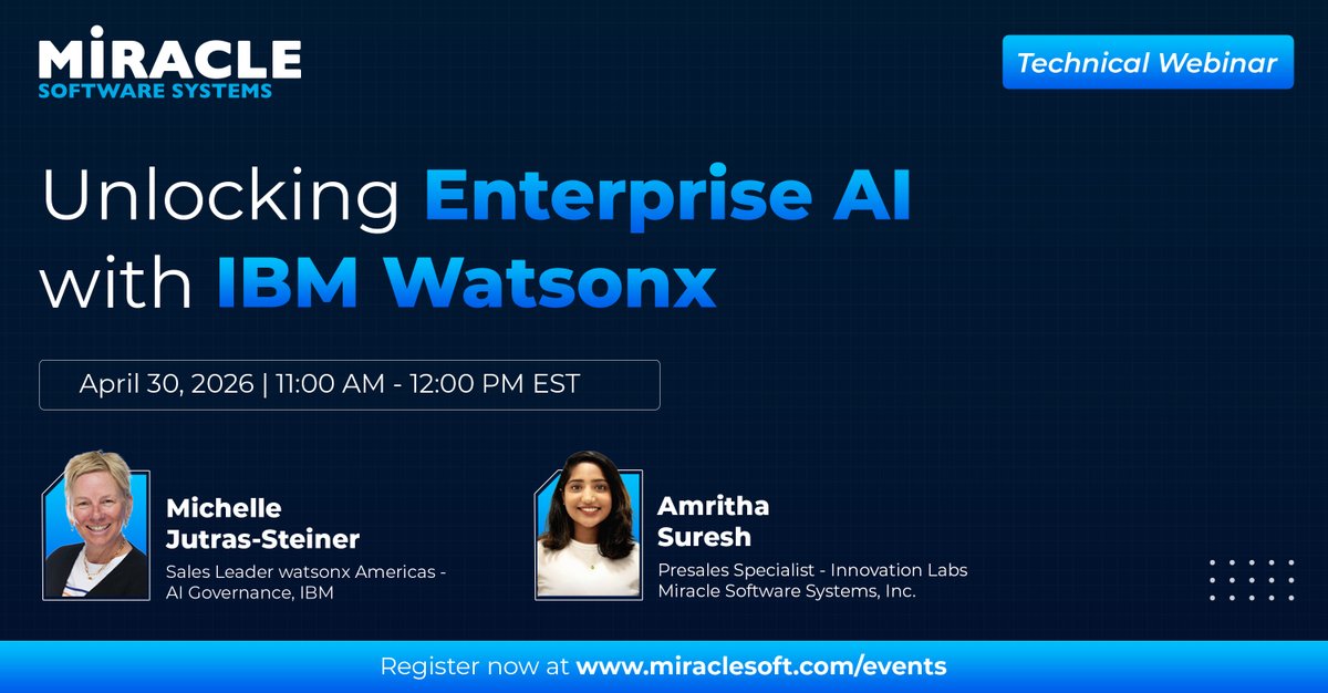 miraclesoft's tweet image. Enterprises struggle to move AI beyond pilots as data integration, lifecycle management, &amp;amp; governance slow progress. Join our webinar with @IBM to know how IBM WatsonX unifies them. 

📆 Register now for more. buff.ly/Gizzv0y

#WatsonX #AIAdoption #DigitalTransformation