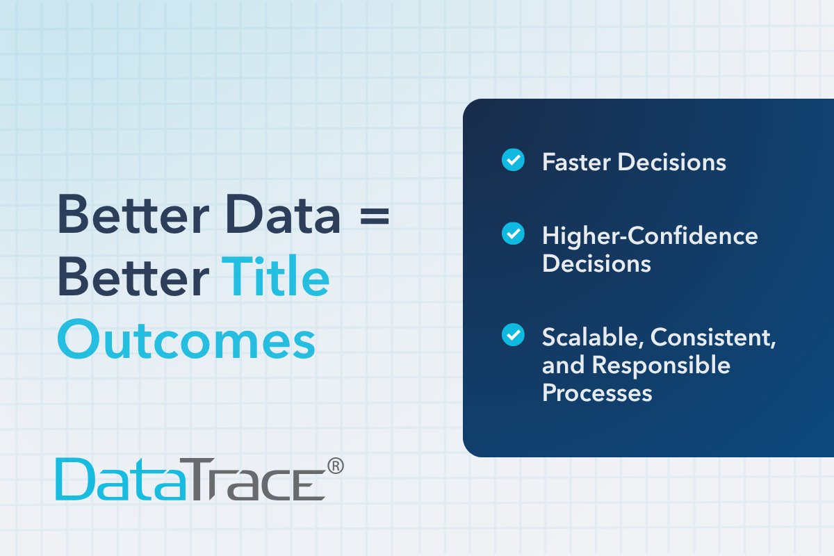 DataTraceTitle's tweet photo. Reliable title outcomes depend on more than technology—they depend on the quality and connectedness of the data. 

Read the DataTrace white paper. 
👉 https://t.co/vyXiPKQ7sp

#TitleInsurance #DataIntegrity #PropTech #AI #TitleSearch https://t.co/bToonN7aaq