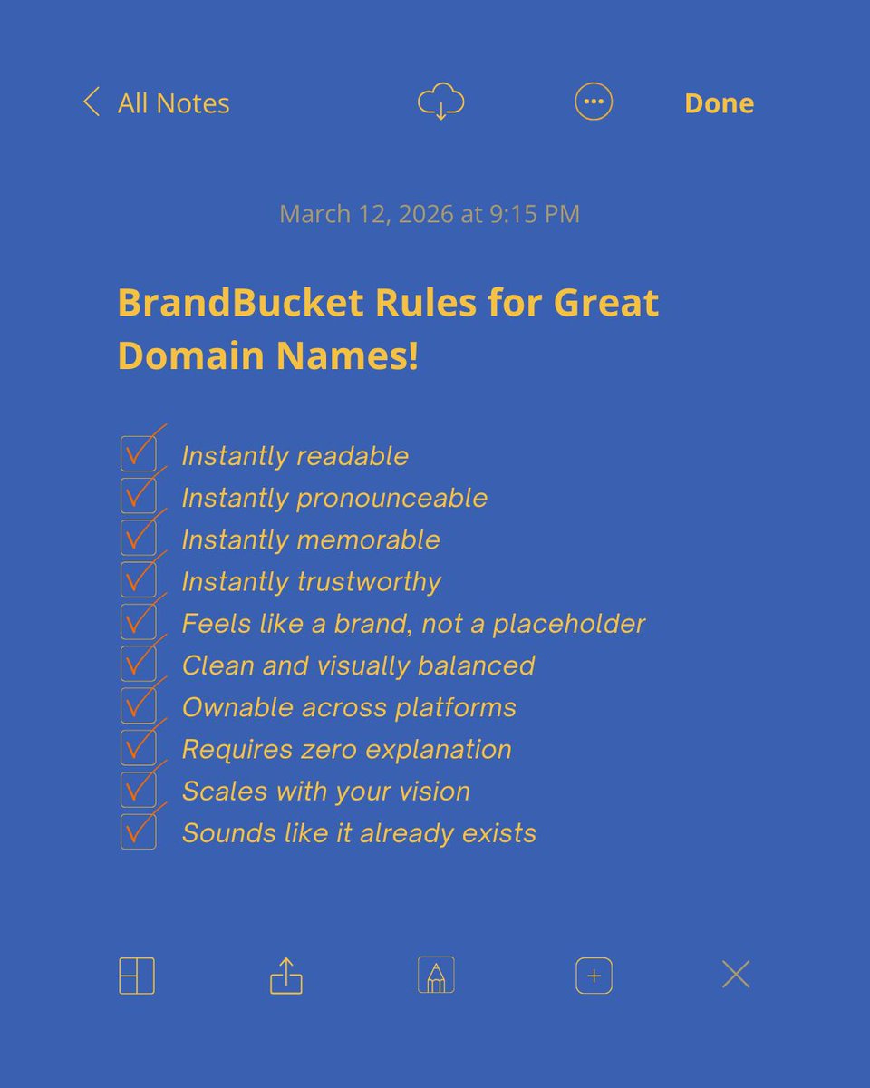 brandbucket's tweet image. Great Domains Follow Rules 

Great domain names aren’t creative accidents.
They’re structured.
Readable.
Pronounceable.
Memorable.
Trustworthy.
If it needs explaining, it’s not strong.

Find a name that works instantly → brandbucket.com

#Branding #Startups