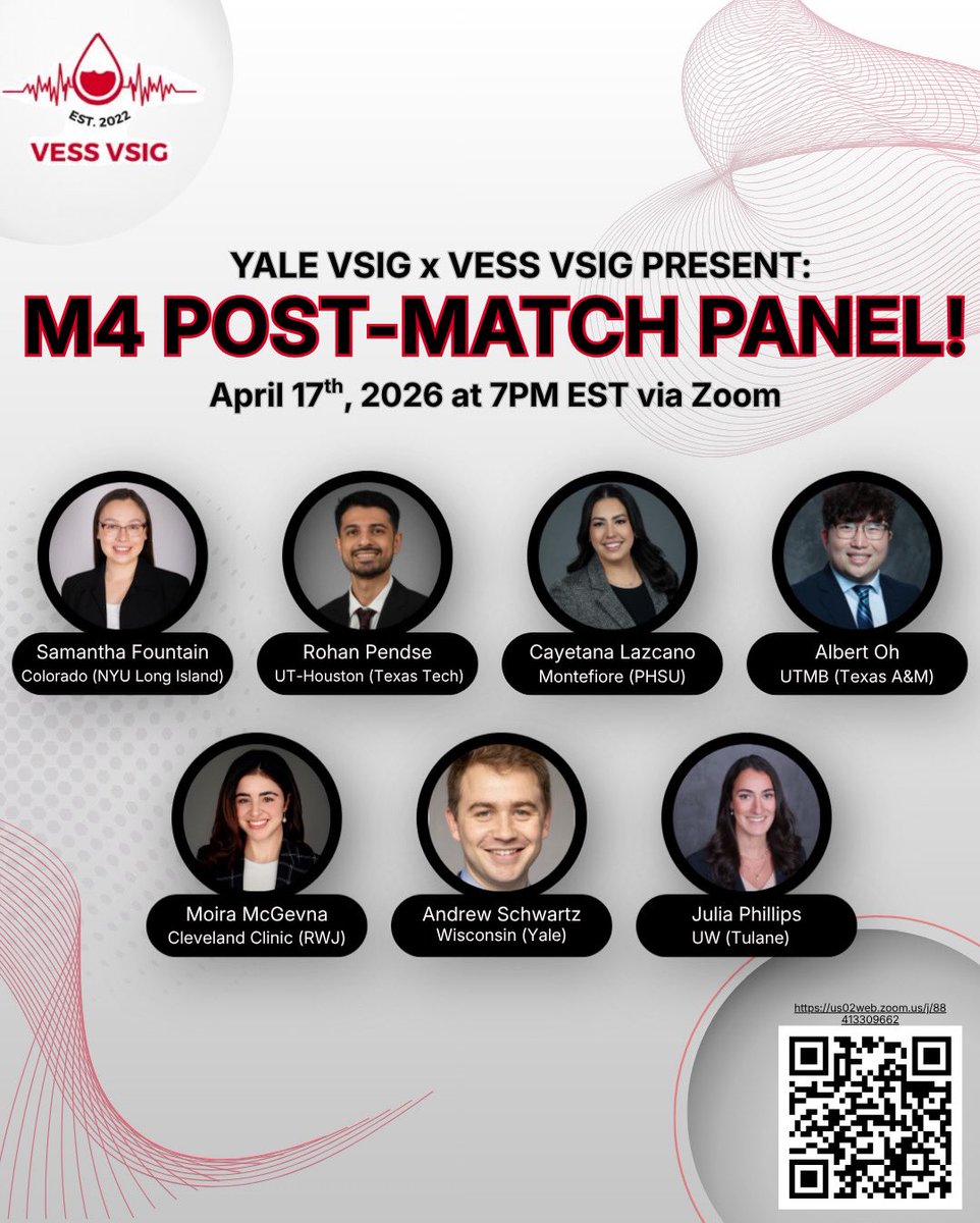 VessVsig's tweet photo. Join us tonight as we learn words of wisdom from our esteemed future vascular surgeons! https://t.co/oRH6PPWXLQ