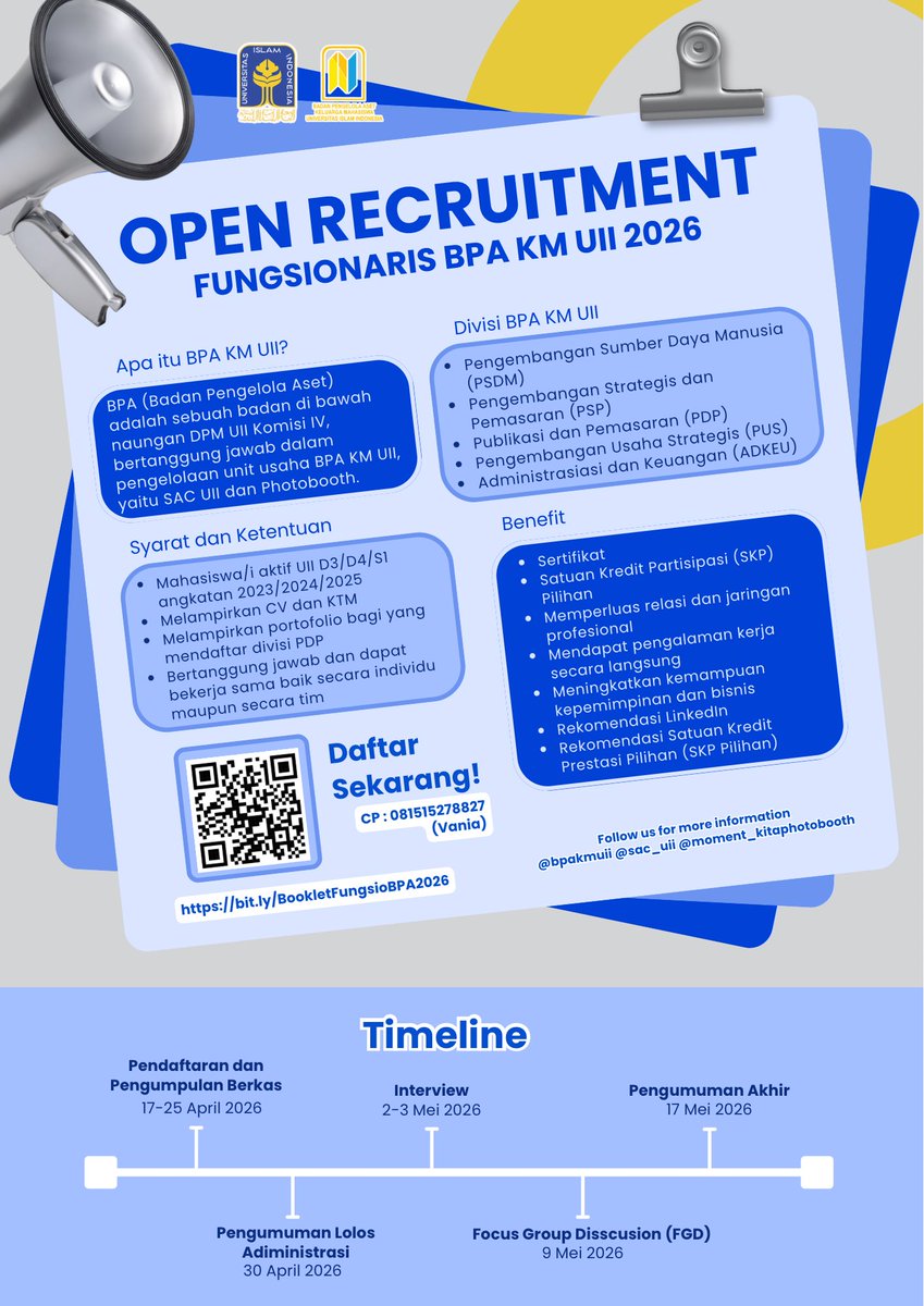 flooziu's tweet photo. anak uii yg tertarik masuk organisasi tapi bingung mau join apa, yuk gabung ke BPA KM UII!! 🤍🤍 https://t.co/XTenQ6dBlD
