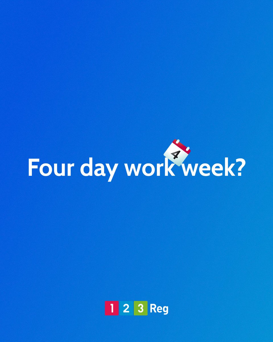 123reg's tweet image. 4-day week… yes or no? 👀
Would you make the switch if it was up to you?
#FourDayWeek #WorkLifeBalance #OnlineBusiness #TGIF