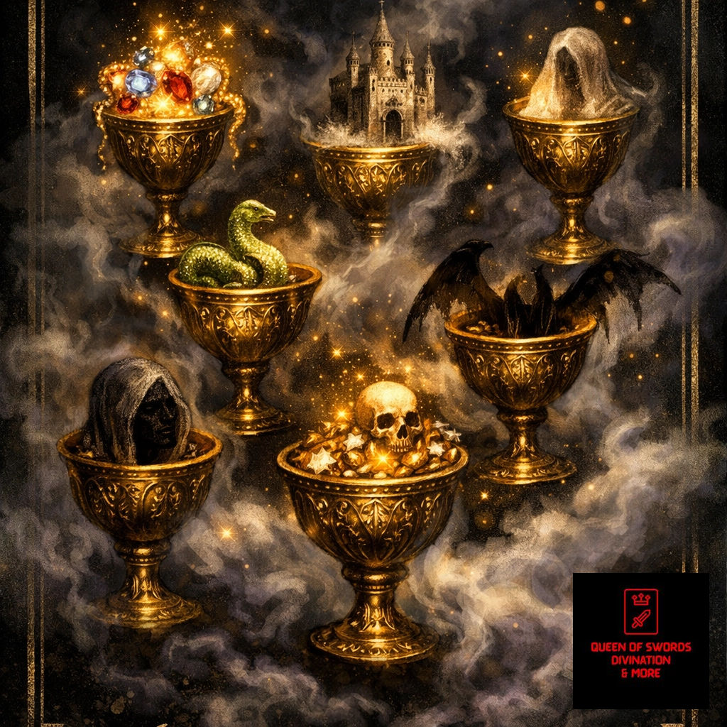 KaliDaGod's tweet photo. DAY 43: SEVEN OF CUPS 🏆✨ Don’t get lost in the clouds. Stay grounded. Not all that glitters is gold. Focus on what feeds your soul; no more wishful thinking. PICK YOUR PATH. ⚔️ https://t.co/JDB5xYsIvk #SevenOfCups #Dreams #ClarityOfMind https://t.co/12TXiFiQEv