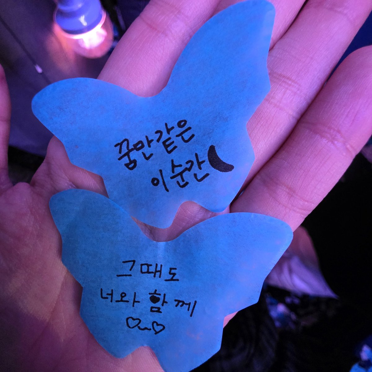 OMG THE BUTTERFLY CONFETTIS HAVE WRITTEN MESSAGES FROM DK AND SEUNGKWAN 🥹

“this moment that feels like a dream 🌙”

“even then, i’ll be with you ♡  ̫ ♡”
