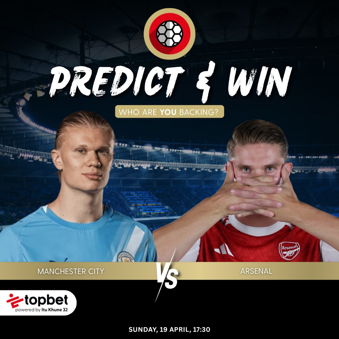 TopbetSA_'s tweet photo. ⚽🔥 Think you know who’s taking this Premier League showdown?

Manchester City v Arsenal
Sun, 19 Apr, 17:30

Predict the result and stand a chance to WIN 1 of 5 R50 Topbet vouchers 💸

📅 Match: Manchester City vs Arsenal
⏰ Kick-Off: Sunday, 19 April – 17:30
🏟️ League: Premier League

How to Enter:
1️⃣ Comment your prediction (Winner & Score)
2️⃣ Like this post & follow Topbet
3️⃣ Tag a friend to test their football knowledge

✅ Get it right & you could WIN a R50 Topbet voucher!
T’s & C’s apply. Predictions close at kick-off.

#predictandwin #topbet #mancity #arsenal #epl #footballfans #betsmarterwinbigger