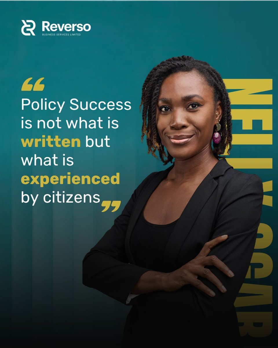 ReversoLimited's tweet image. Meet Nelly Ogar, Reverso's Practice Unit Lead.

Her conviction: A policy is not successful when it is signed.
It is successful when a citizen feels the difference. 

That gap between what governments write and what people experience is where our work lives.

#PolicyImplementation