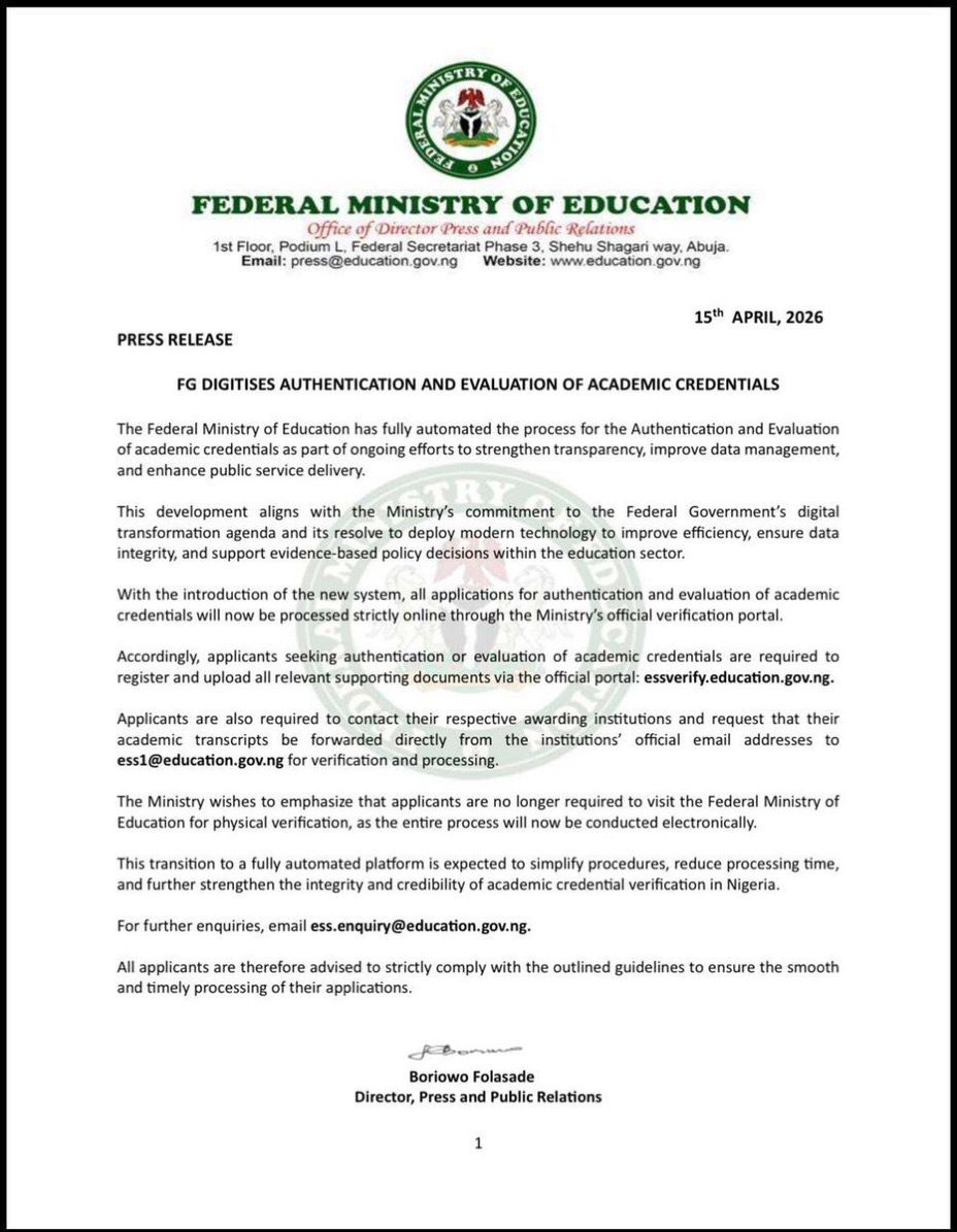 🚨 UPDATE: AUTHENTICATION AND EVALUATION OF ACADEMIC DOCUMENTS NOW FULLY DIGITAL.