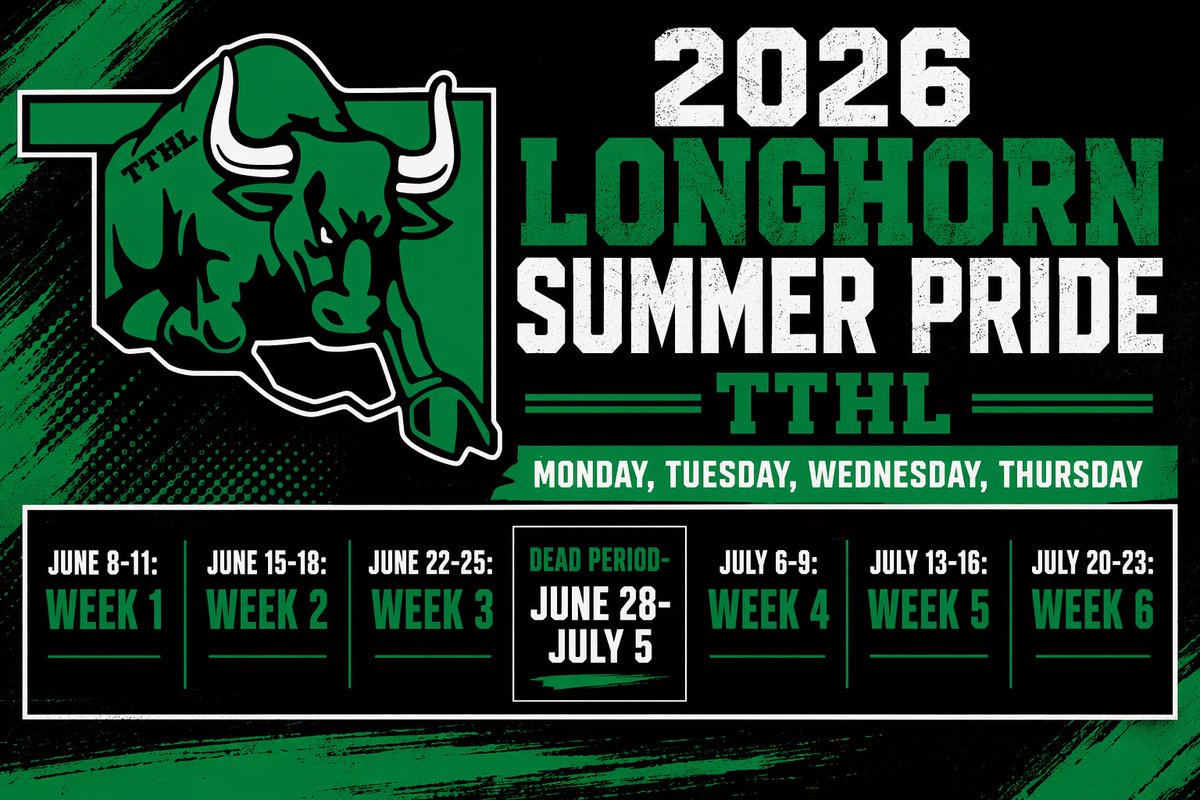 JonesLonghornFB's tweet photo. BIG Summer Ahead for all Longhorns!  

Times
HS Girls: 7:00-8:30
HS Boys: 8:30-10:00
JH Girls: 10:00-11:00
JH Boys: 11:00-12:00 https://t.co/LiJZGUYumP