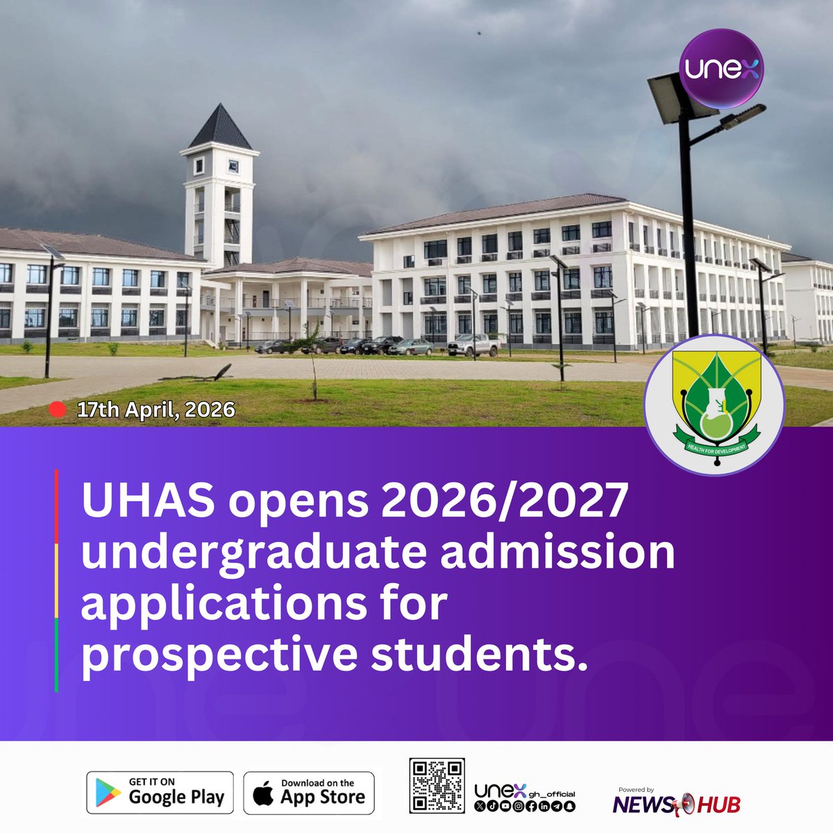 DebrahBOwusu's tweet photo. The University of Health and Allied Sciences has announced the release of undergraduate admission application forms for the 2026/2027 academic year.
More details here ⬇️
https://t.co/6mRpXhCia5
#UHAS #UNEX #UNEXGH https://t.co/TSdkgGEHzK