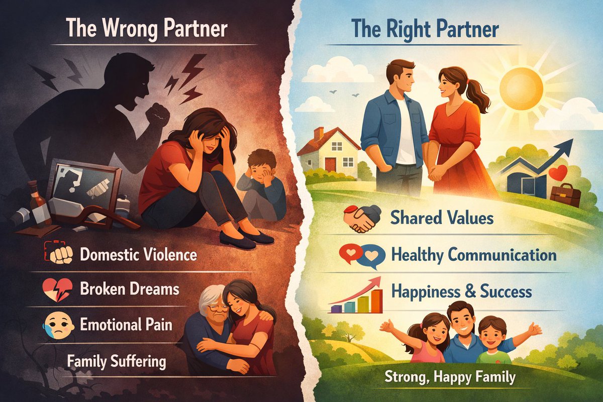 WaleSuccess3's tweet photo. Marrying the wrong partner can indeed be a life-altering mistake, affecting not just the couple but also their loved ones. Domestic violence, in particular, is a toxic force that can crush dreams and hinder success. It's crucial for individuals to prioritize compatibility, shared values, and healthy communication when choosing a life partner.

What's your take on how people can avoid this pitfall?