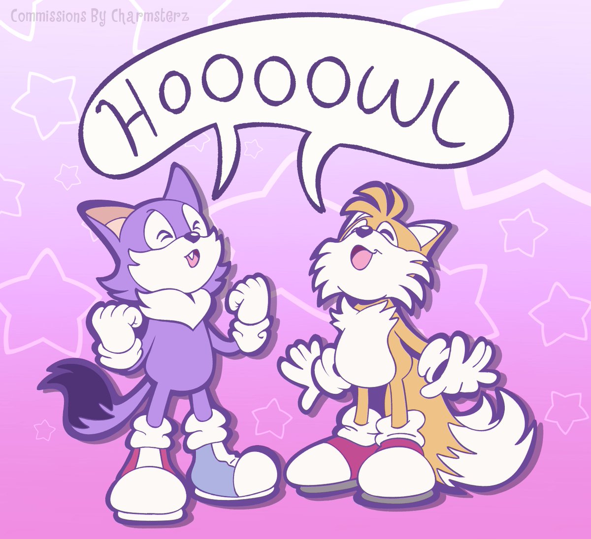 Odd_the_Wolf's tweet image. "HOOOOWL" Odd and Tails howl together. Sometimes their wild instincts take over. 

The artist is @charmsterzz. Thank you! They are adorable!

#Odd #wolf #Tails #fox #howl