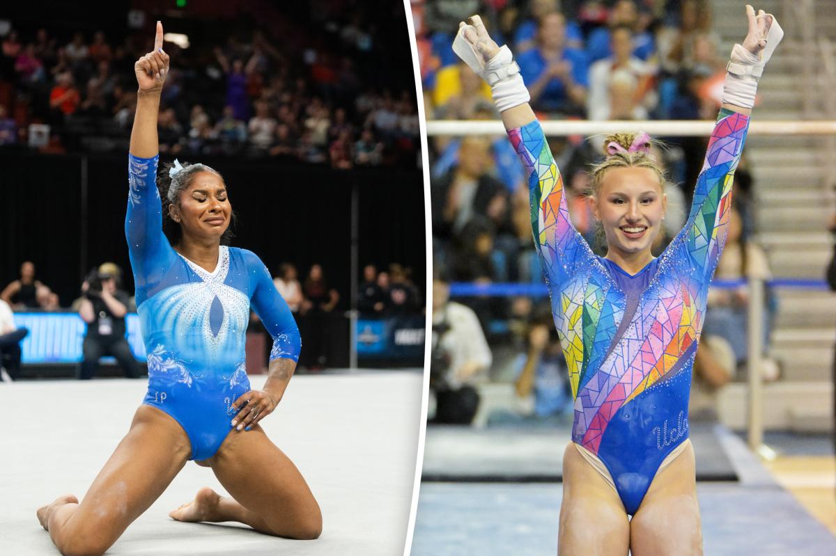 nypost's tweet image. Jordan Chiles, UCLA gymnasts fall short at NCAA Championships trib.al/5Uraos2