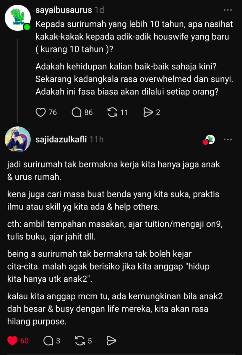 Love this kak <a href="/sajidazulkafli/">sajida 𐙚</a>  

My mom is a housewife. Tapi mmg dia superwoman. Dia belajar macam-2 skills. Masak, jahit, cat rumah, baking, you name it. Even bertukang, berkebun. 

My mom in law is a housewife and she is a millionaire. Own a business that sustains until now