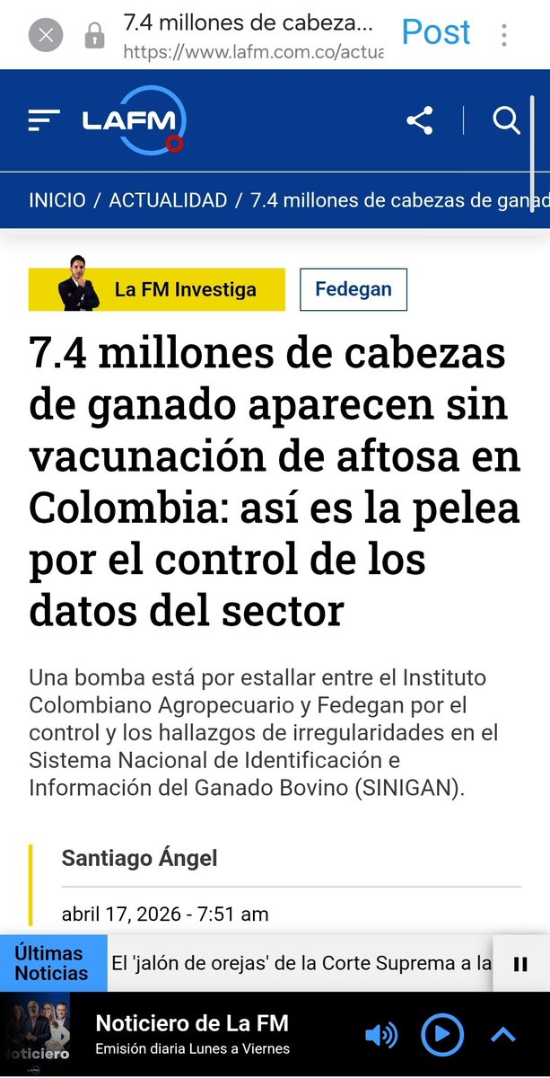 marlondiazmarin's tweet photo. Presidente @petrogustavo, Ministra @MinAgricultura: Primero los parafiscales de leche y carne, que son de los ganaderos.
Después, los programas de vacunación y trazabilidad del @ICACOLOMBIA y @Vecol_SA.
Ahora, los programas de formación del @SENAComunica para campesinos y ganaderos.
La inquietud es seria: que lo gremial termine convertido en plataforma de poder e influencia política.
El campo colombiano necesita equilibrio institucional, transparencia y garantías para el productor, no concentración de control sobre recursos, sanidad, información y formación.
Y surge una inquietud adicional:
¿cómo se garantiza la trazabilidad y consistencia de datos, cuando antes se administraban más de 35.000 semovientes que hoy no aparecen claramente registrados en la @SAE?
