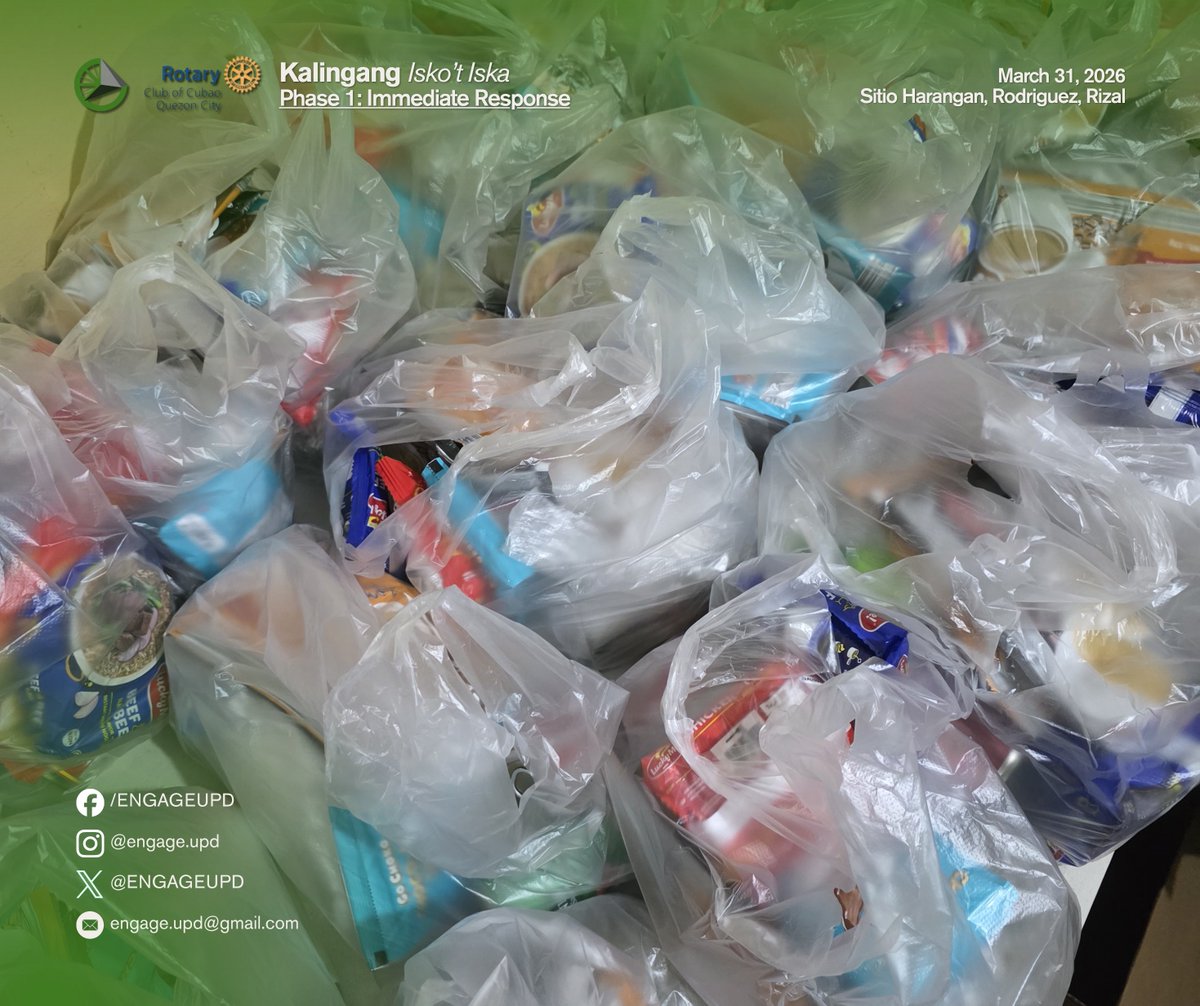 ENGAGEUPD's tweet photo. QUICK RECAP: Last March 31, 2026, 30 families from Sitio Harangan in Rodriguez, Rizal received aid and a space to share their stories under Phase 1: Immediate Response of the Kalingang Isko't Iska campaign, https://t.co/IkhzTxLORK